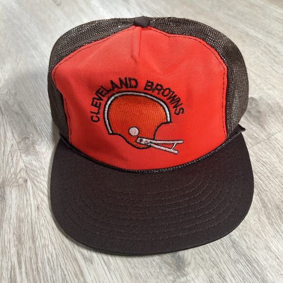 VTG Cleveland Browns Snapback Hat NFL Football Brown Orange Mesh Trucker Cap - Picture 1 of 8